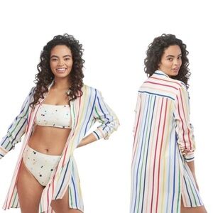 Summersalt Colorful Rainbow Striped Swim Cover-Up Midi Dress